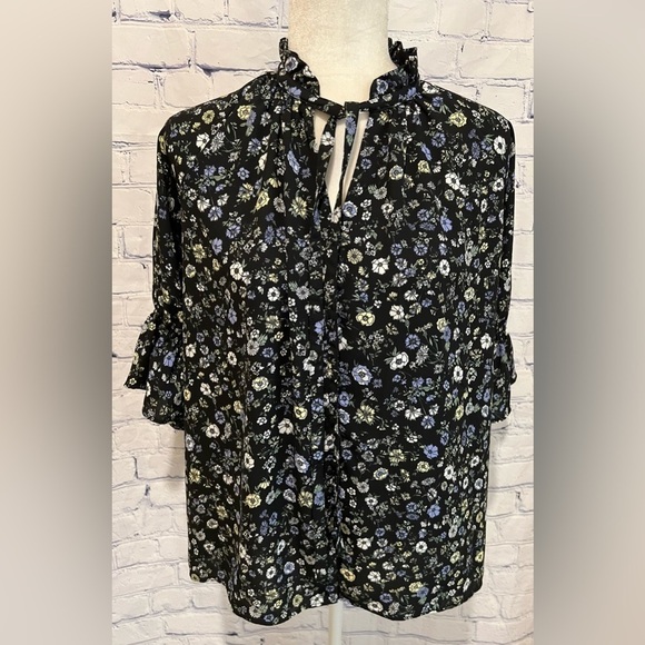 Uniqlo x Paul & Joe Floral Blouse with frill sleeves and ribbon neck tie - Small - Picture 2 of 8